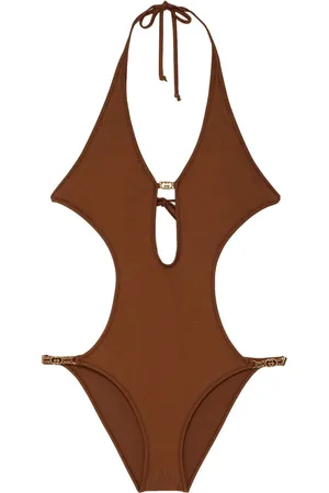 GG Cutout One Shoulder Swimsuit in Brown - Gucci