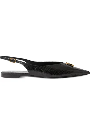 Burberry Monogram Motif Leather Slingback Point-toe Ballerinas In Black