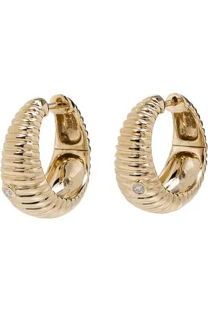 YVONNE LÉON 9kt yellow ridged diamond hoop earrings