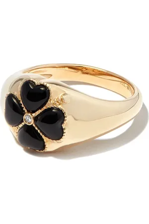 YVONNE LÉON 9kt yellow floral black onyx and diamond signet ring