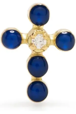 GIGI CLOZEAU 18kt yellow lapis lazuli cross stud earrings
