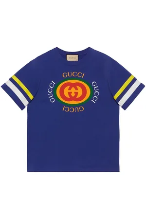 Geometric Interlocking G print silk shirt in dark yellow and blue