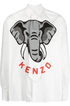 Kenzo Elephant-print tie-detail shirt