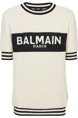 Balmain Intarsia-knit logo cotton-terry T-shirt
