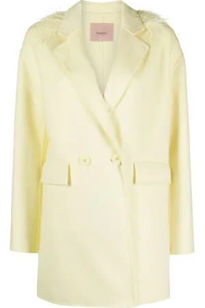 Twin-Set Feather-trim wool-blend double-breasted coat