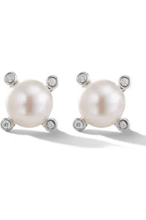 David Yurman Sterling pearl and diamond stud earrings (7.4mm)