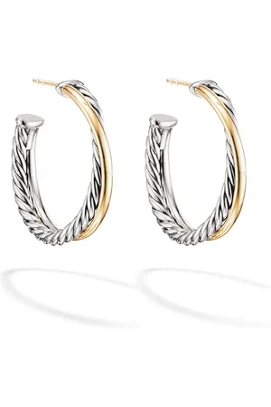 David Yurman 18kt yellow and sterling silver Crossover hoop earrings (26.5mm)
