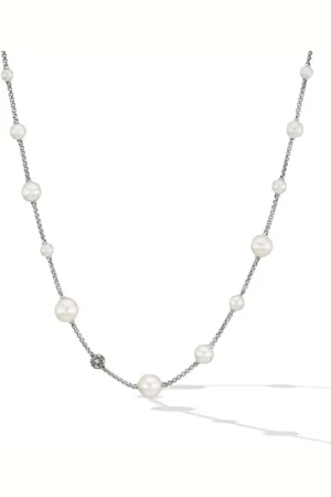 David Yurman Sterling Station pearl and diamond necklace