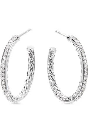 David Yurman Sterling pav?? diamond hoop earrings (25.4mm)