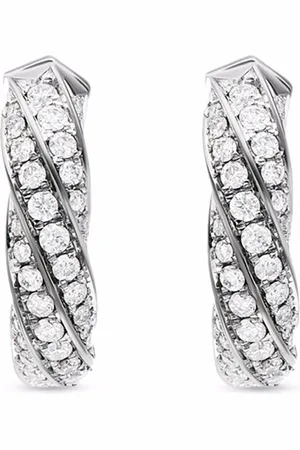 David Yurman Sterling Cable Edge diamond huggie hoop earrings (13mm)