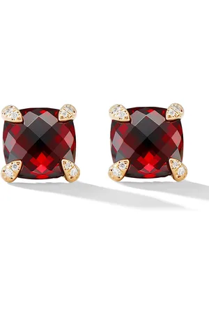 David Yurman 18kt yellow gold Chatelaine garnet and diamond stud earrings (8mm)