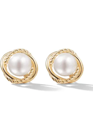 David Yurman 18kt yellow Crossover Infinity pearl stud earrings (10mm)