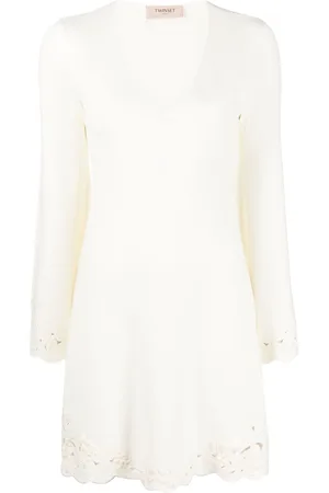 Twin-Set Floral-embroidered knitted minidress