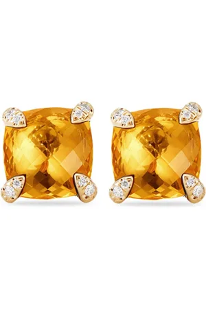 David Yurman 18kt yellow Chatelaine diamond citrine stud earrings (8mm)