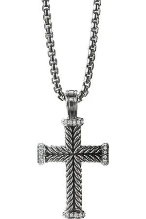 David Yurman Sterling Chevron Cross diamond pendant (33.5mm)