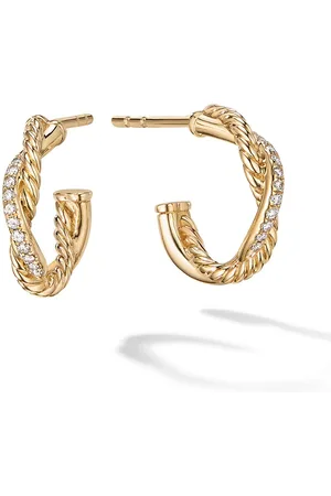 David Yurman 18kt yellow Petite Infinity diamond huggie hoop earrings (3mm)