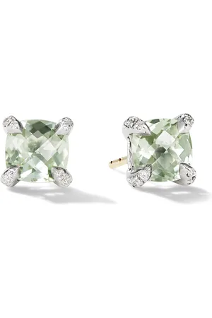 David Yurman Sterling silver Petite Chatelaine prasiolite and diamond stud earrings (6mm)
