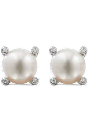 David Yurman Sterling Pearl diamond stud earrings (14mm)