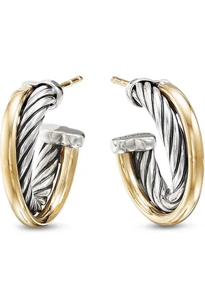 David Yurman 18kt yellow gold and sterling Crossover hoop earrings (17mm)