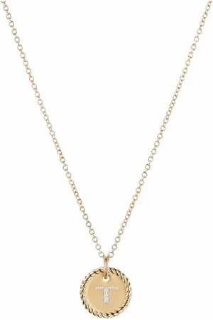 David Yurman 18kt yellow T Initial Charm diamond necklace