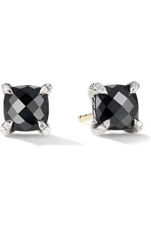 David Yurman Sterling silver Petite Chatelaine onyx and diamond stud earrings (6mm)