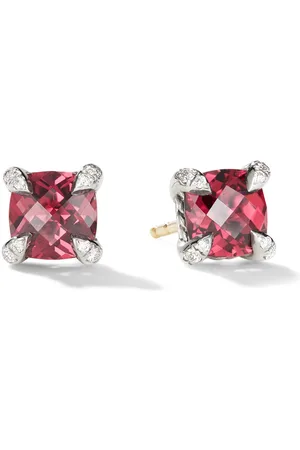 David Yurman Sterling silver Petite Chatelaine rhodolite garnet and diamond stud earrings (6mm)