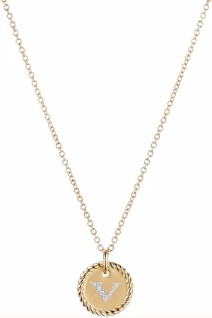 David Yurman 18kt yellow V Initial Charm diamond necklace