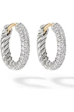 David Yurman Sterling Petite pavé diamond huggie hoop earrings (14mm)