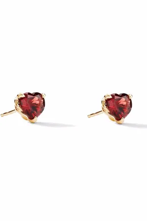 David Yurman 18kt yellow Chatelaine Heart garnet stud earrings (8mm)