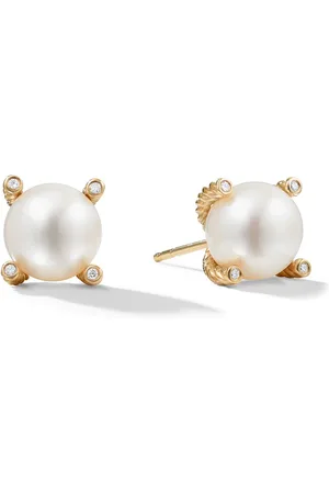 David Yurman 18kt yellow gold pearl and diamond stud earrings (14mm)