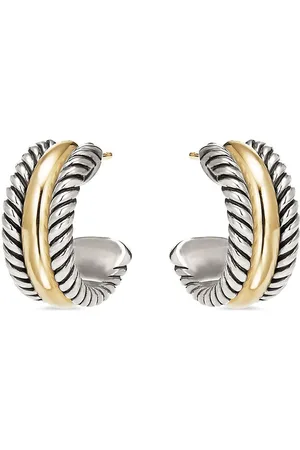 David Yurman 14kt yellow gold and sterling Cable Collectibles huggie hoop earrings (15.6mm)