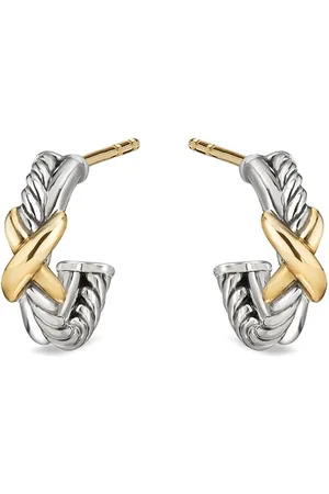 David Yurman 18kt yellow and sterling silver petite X hoop earrings