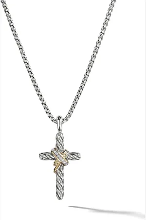David Yurman 14kt yellow gold and sterling X Cross diamond necklace (31.7mm)