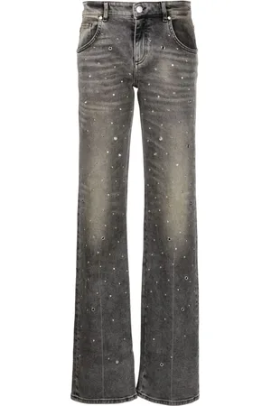 Floral Embellished Wide Leg Jeans in Blue - Blumarine