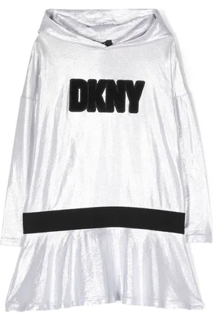 DKNY Logo-patch high-shine hooded dress