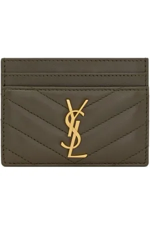 Saint Laurent Purple Chevron Quilted Grain de Poudre Card Holder Wallet