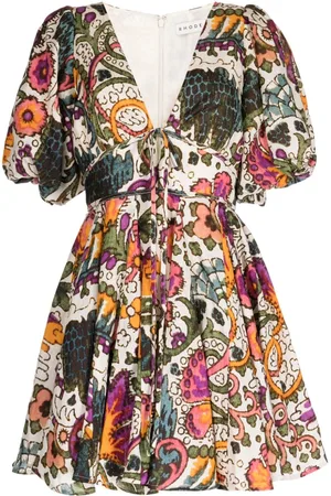 Rhode Madeline Lamu Grande-print flared dress