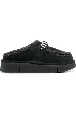 Mou Logo-lettering suede slippers