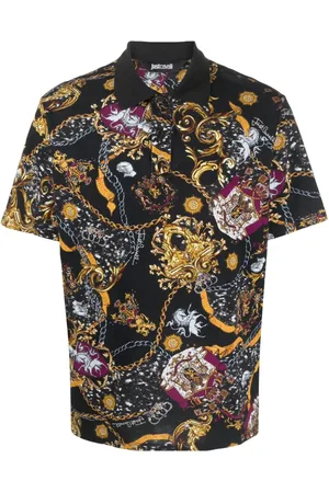 Roberto Cavalli Baroque-print cotton polo shirt
