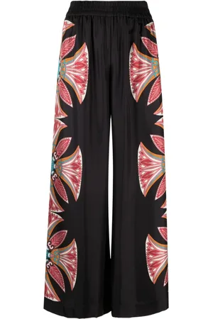 La DoubleJ Lotus-print silk palazzo pants