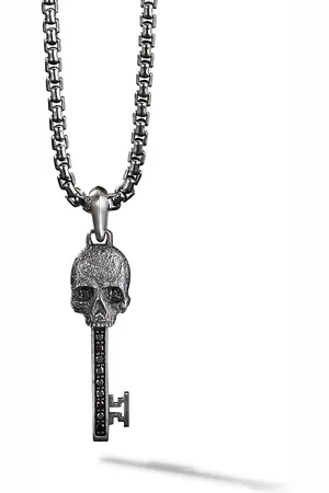 David Yurman Sterling Memento Mori Skull Key diamond amulet (31.7mm)