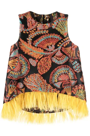 La DoubleJ La Scala feather-trim blouse