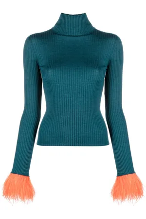 La DoubleJ Feather-trim rib-knit jumper