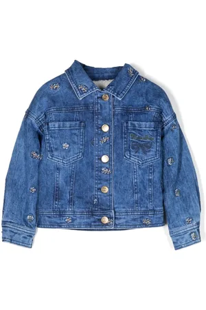 MONNALISA Floral-embroidered denim jacket