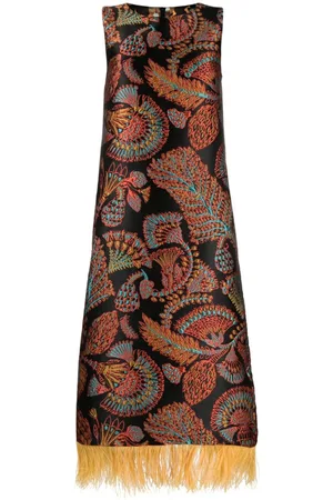 La DoubleJ Column feather-trim midi dress