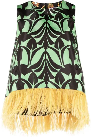 La DoubleJ Graphic-print feather-hem top