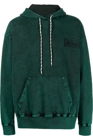 ARIES Logo-print distressed-finish cotton hoodie