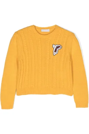 There Was One Kids Logo-patch cable-knit jumper