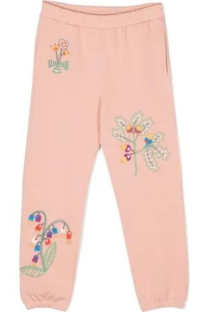 Stella McCartney Floral-embroidered cotton track pants