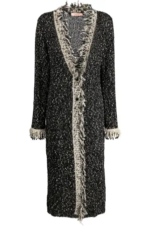 Twin-Set Contrast-trim fringed longline cardigan